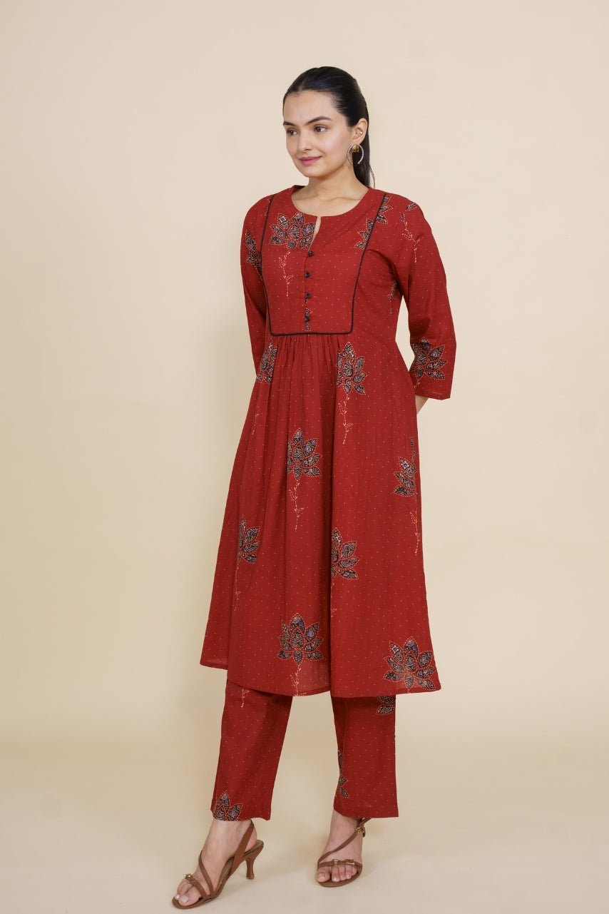 Ekisha's women maroon multicolor floral designer printed cotton co-ord set lounge wear