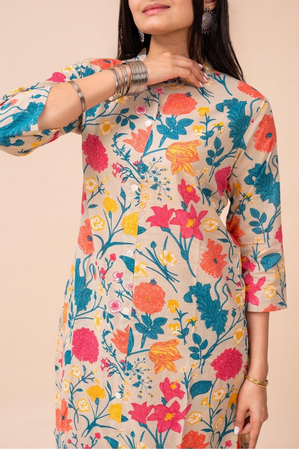 Ekisha's women multicolor floral printed cotton co-ord set lounge wear