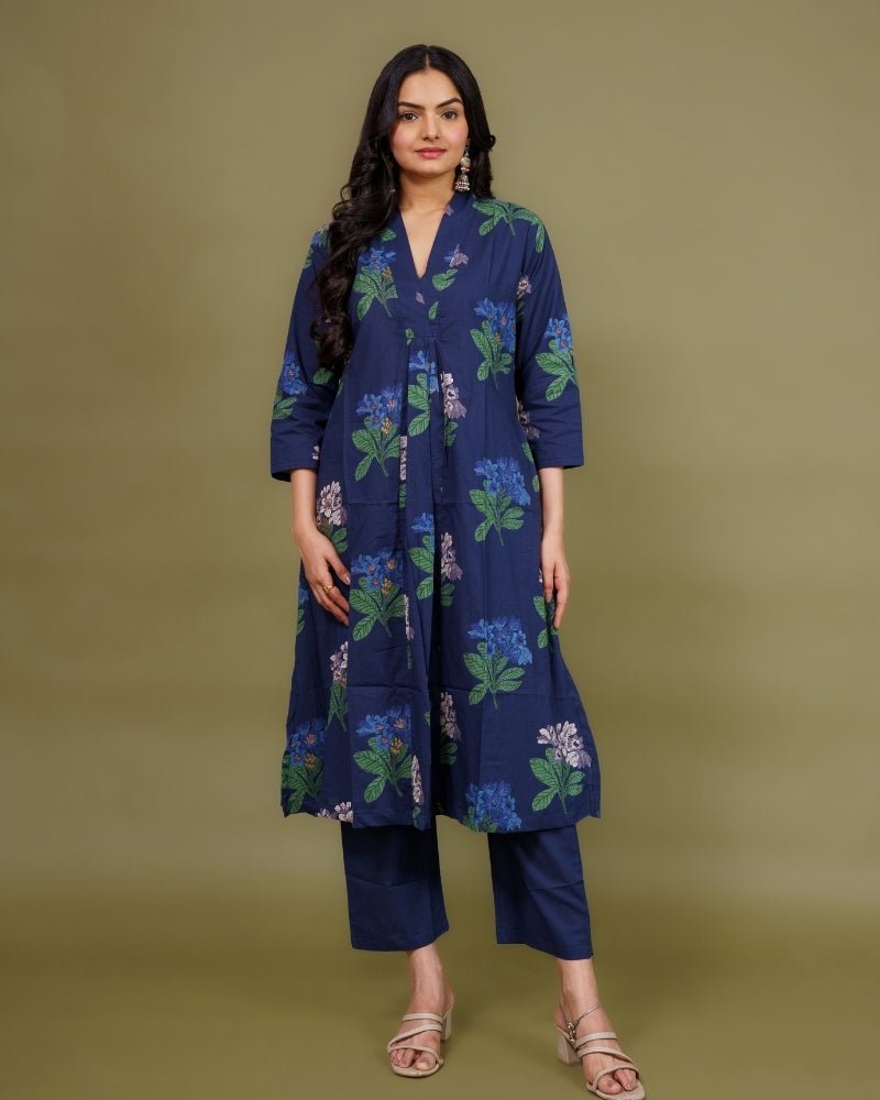 Ekisha's women navy multicolor floral printed cotton co-ord set lounge wear