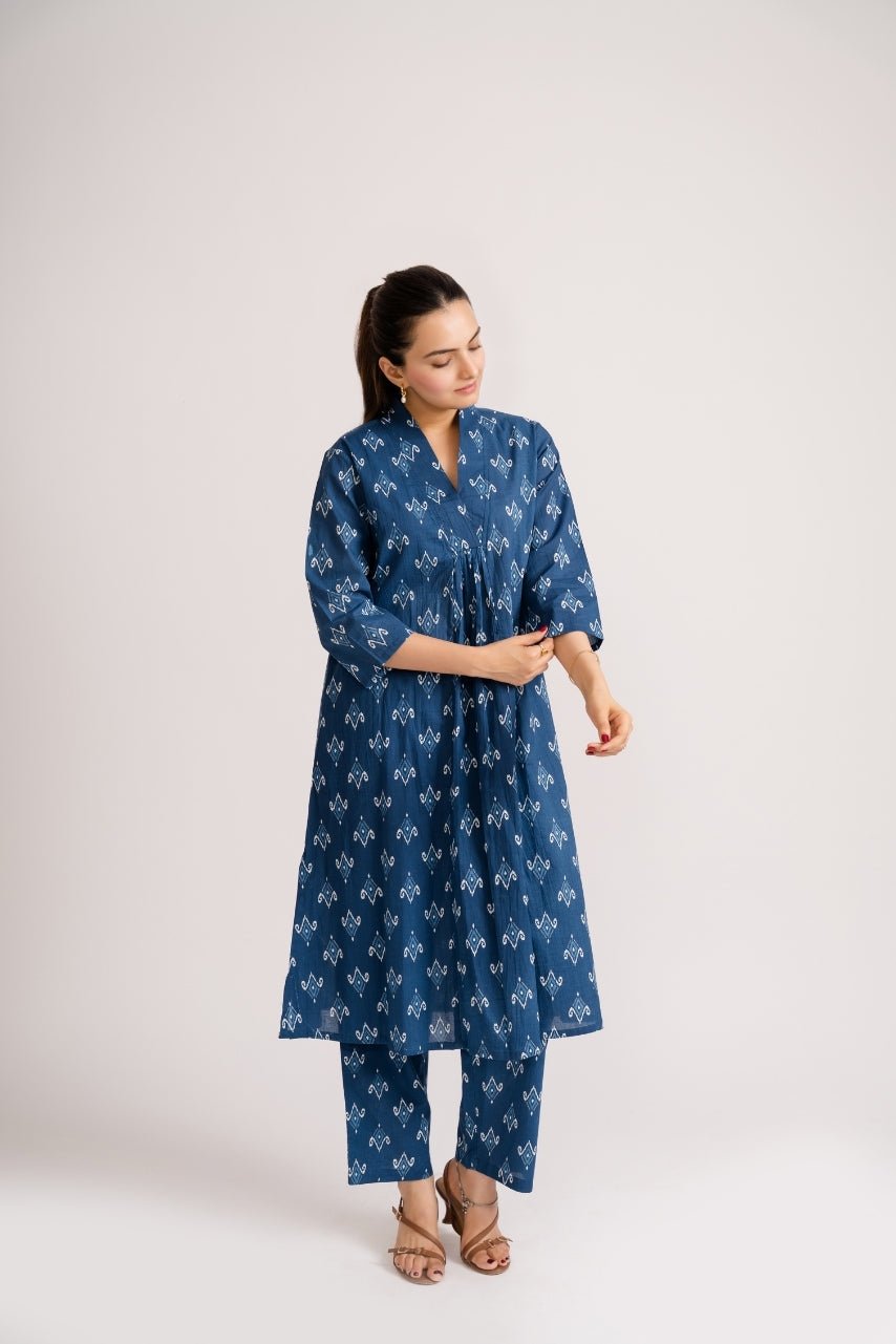 Indigo Blue Ikat Print Cotton Coord Set