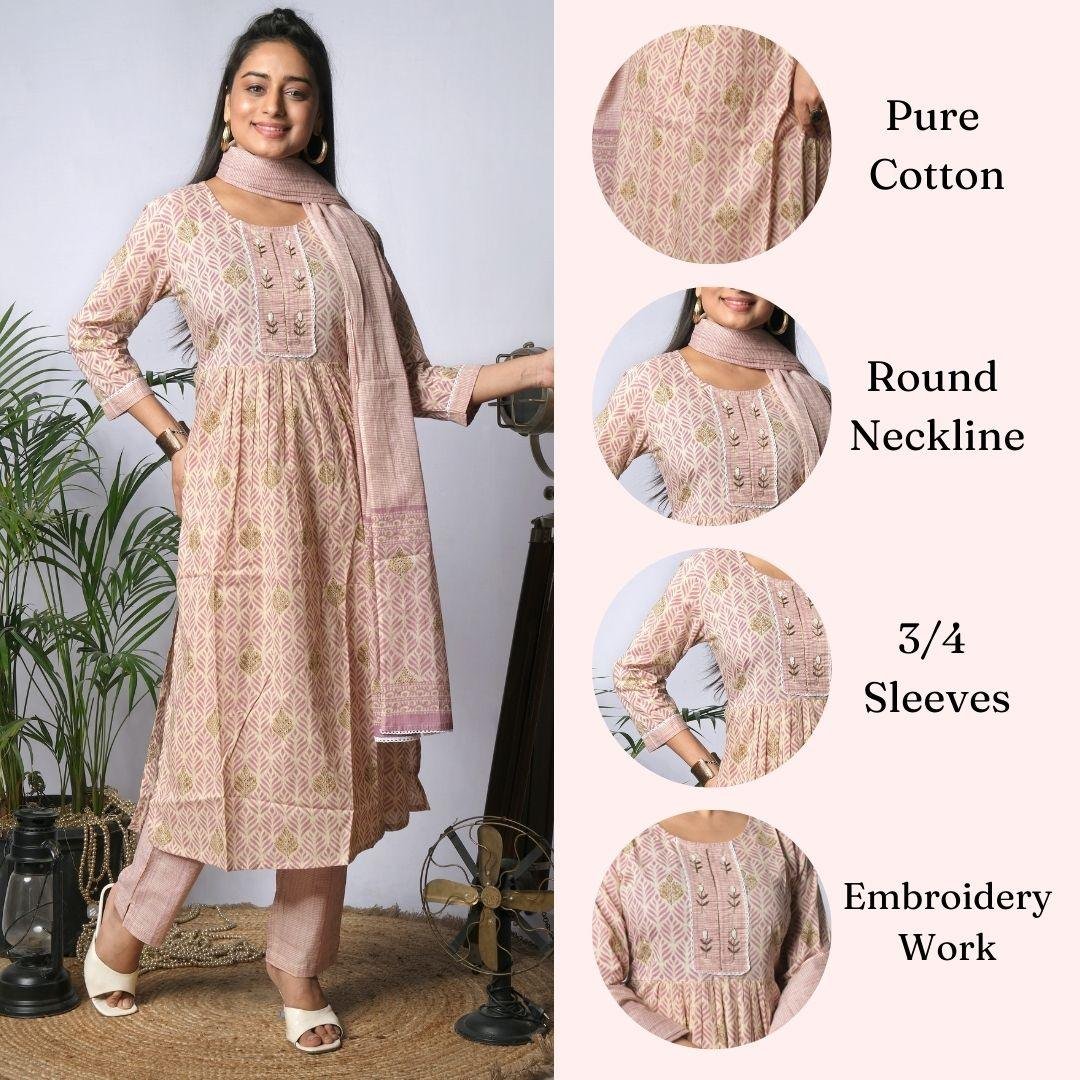 Ekisha's women printed multicolor paisley cotton kurta and pant set with dupatta