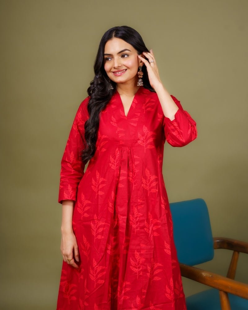 Red Floral Cotton Coord Set for Women | Lounge Wear