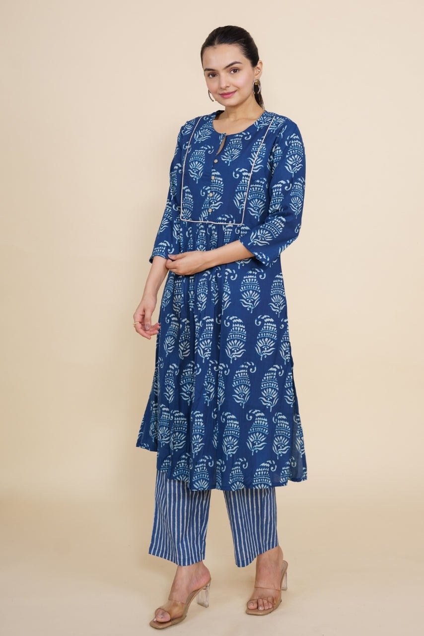 Women blue floral designer printed cotton co-ord set lounge wear