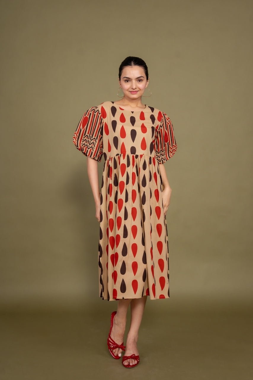 Women printed multicolor abstract designer pure cotton midi dress