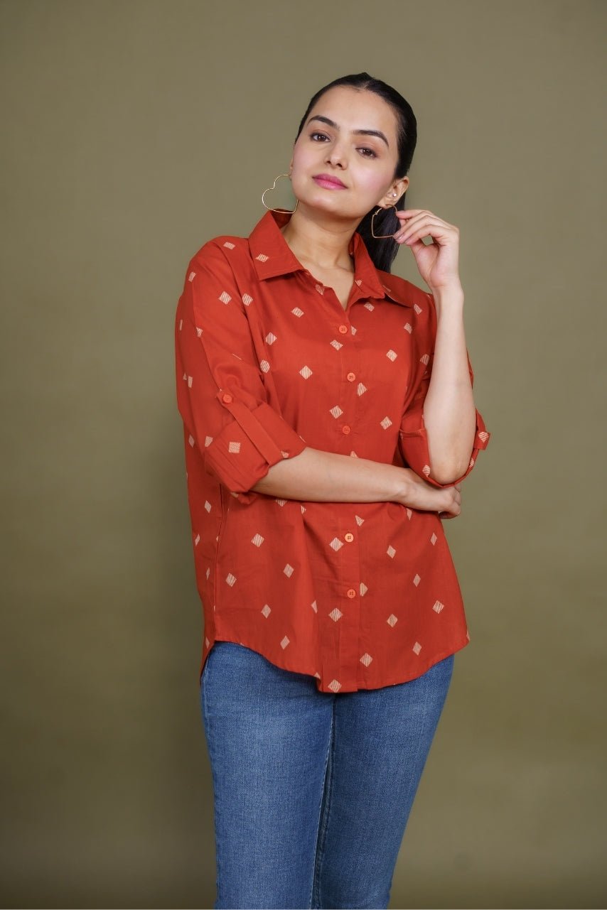 Women Pure Cotton Orange abstract printed relaxed fit shirt