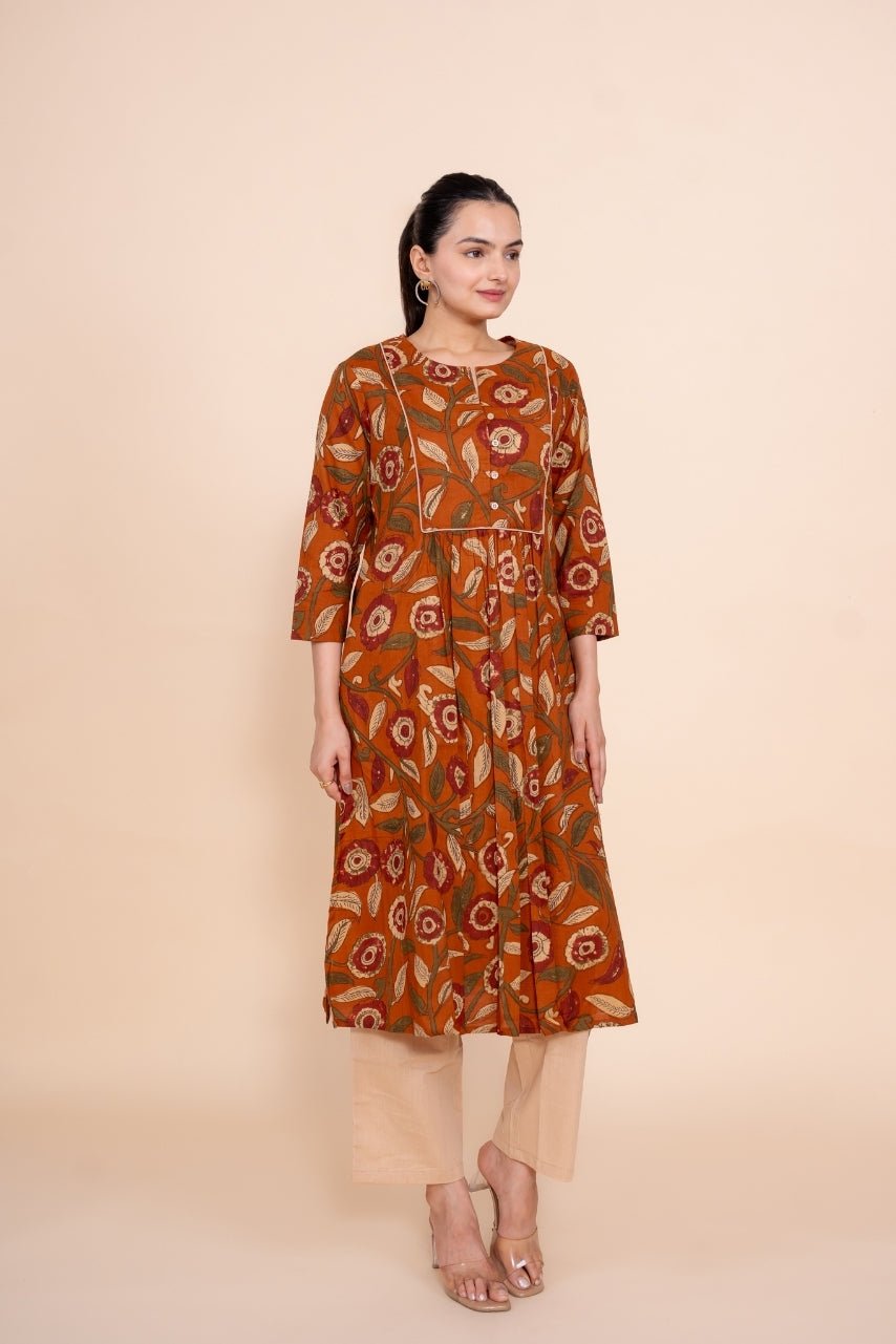 Women rust floral designer printed cotton co-ord set lounge wear